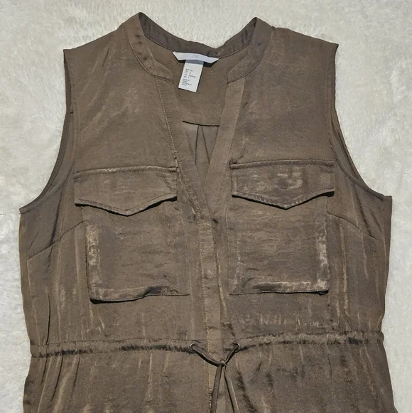 NEW H&M Green Khaki Dress Size 4 Utility Lightweight Silk Summer Casual - Picture 4 of 14